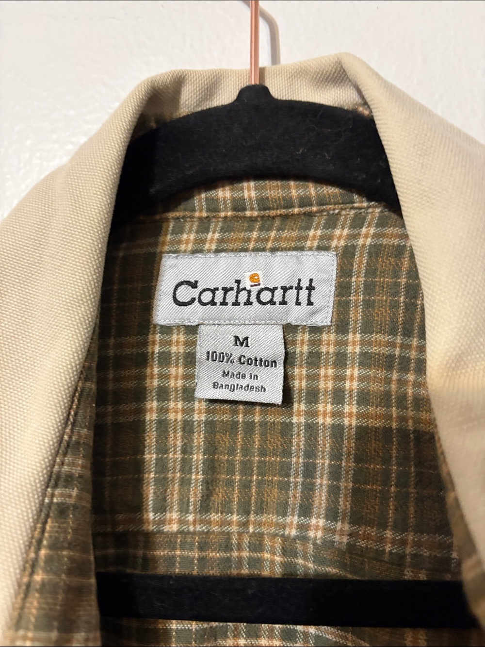 Carhartt Men’s Plaid Lined Canvas Shirt Jacket Shacket Tan Beige Size M - Picture 3 of 5